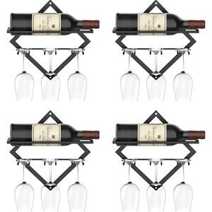 4 Pack Hanging Wine Rack Stemware Glass Rack Organizer with 3 Stem Glass Holders